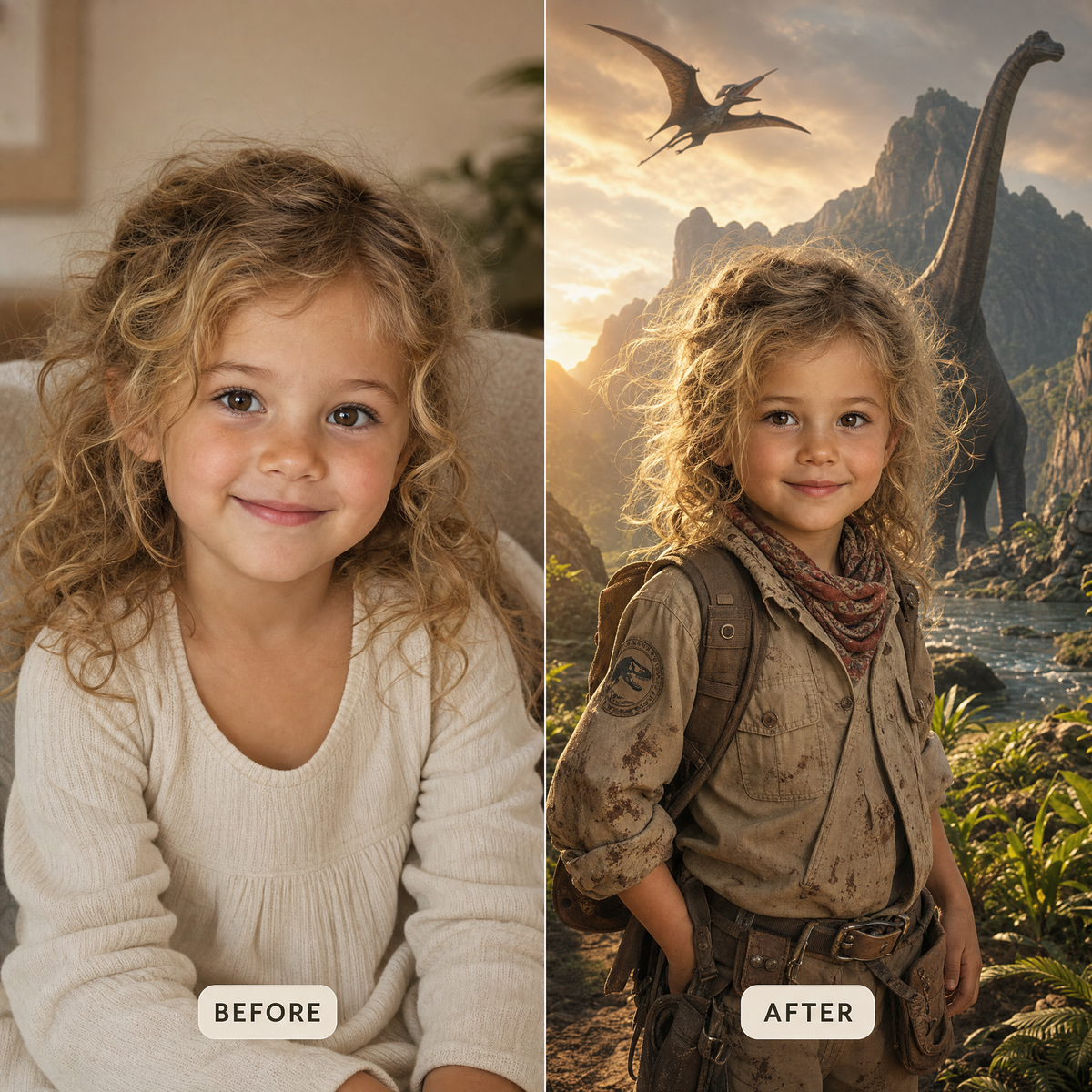 The Dinosaur Adventure - before and after (girl)